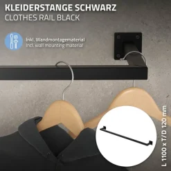 2er Set Kleiderstange Garderobe Wandmontage 12 x 110 cm Schwarz aus Stahl ML-Design