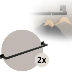 2er Set Kleiderstange Garderobe Wandmontage 12 x 90 cm Schwarz aus Stahl ML-Design