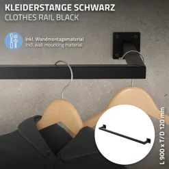 2er Set Kleiderstange Garderobe Wandmontage 12 x 90 cm Schwarz aus Stahl ML-Design