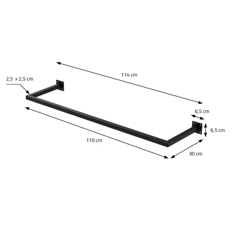 2er Set Kleiderstange Garderobe Wandmontage 30 x 110 cm Schwarz aus Stahl ML-Design