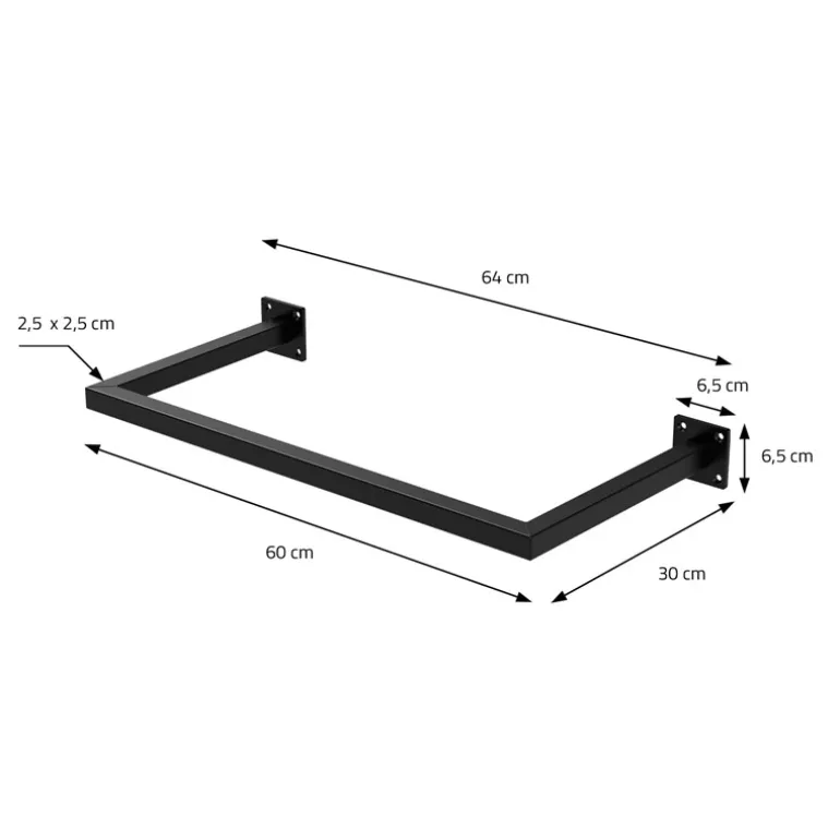 2er Set Kleiderstange Garderobe Wandmontage 30 x 60 cm Schwarz aus Stahl ML-Design