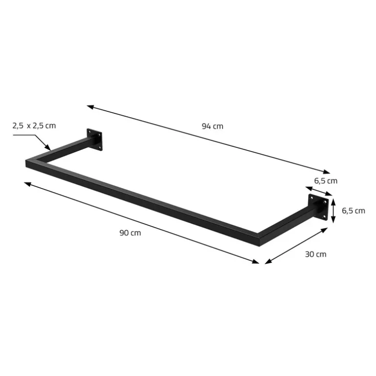 2er Set Kleiderstange Garderobe Wandmontage 30 x 90 cm Schwarz aus Stahl ML-Design