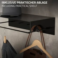 2er Set Kleiderstange Garderobe Wandmontage mit Ablage 60 x 30 x 15 cm Schwarz aus Metall ML-Design