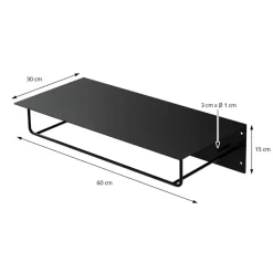 2er Set Kleiderstange Garderobe Wandmontage mit Ablage 60 x 30 x 15 cm Schwarz aus Metall ML-Design