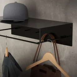 2er Set Kleiderstange Garderobe Wandmontage mit Ablage 60 x 30 x 15 cm Schwarz aus Metall ML-Design
