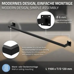 3er Set Kleiderstange Garderobe Wandmontage 12 x 110 cm Schwarz aus Stahl ML-Design