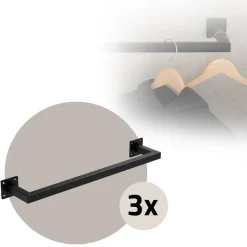 3er Set Kleiderstange Garderobe Wandmontage 12 x 60 cm Schwarz aus Stahl ML-Design