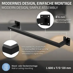 3er Set Kleiderstange Garderobe Wandmontage 12 x 60 cm Schwarz aus Stahl ML-Design