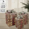 3er Set LED Weihnachtsgeschenkboxen warmweiß aus Rattan mit Timer und Kunstschnee