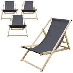 4er Set Liegestuhl klappbar Anthrazit Holz verstellbare Rückenlehne bis 120 kg Sonnenliege Gartenliege Strandliege