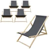 5er Set Liegestuhl klappbar Anthrazit Holz verstellbare Rückenlehne 3 Positionen bis 120 kg Sonnenliege Gartenliege Strandliege