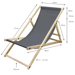 5er Set Liegestuhl klappbar Anthrazit Holz verstellbare Rückenlehne 3 Positionen bis 120 kg Sonnenliege Gartenliege Strandliege