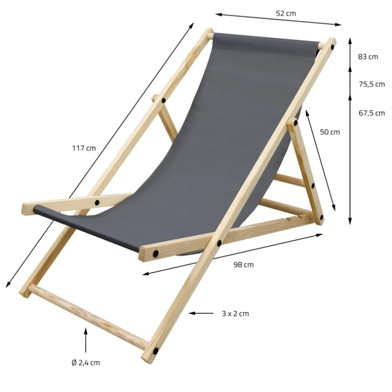 5er Set Liegestuhl klappbar Anthrazit Holz verstellbare Rückenlehne 3 Positionen bis 120 kg Sonnenliege Gartenliege Strandliege