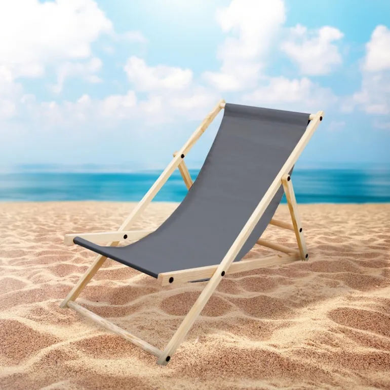5er Set Liegestuhl klappbar Anthrazit Holz verstellbare Rückenlehne 3 Positionen bis 120 kg Sonnenliege Gartenliege Strandliege