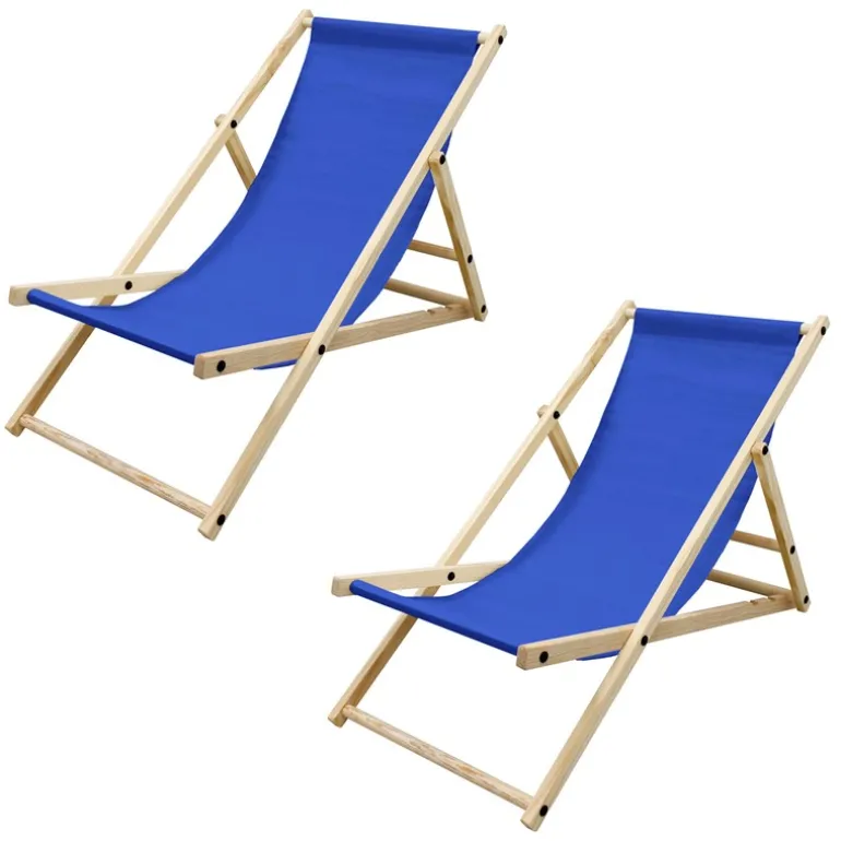 2er Set Liegestuhl klappbar Dunkelblau Holz verstellbare Rückenlehne bis 120 kg Sonnenliege Gartenliege Strandliege