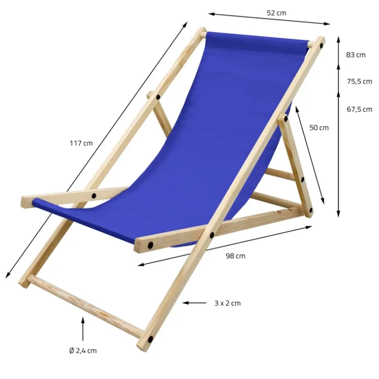 2er Set Liegestuhl klappbar Dunkelblau Holz verstellbare Rückenlehne bis 120 kg Sonnenliege Gartenliege Strandliege