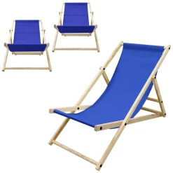 3er Set Liegestuhl klappbar Dunkelblau Holz verstellbare Rückenlehne bis 120 kg Sonnenliege Gartenliege Strandliege