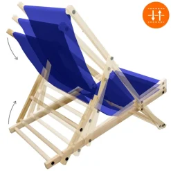 3er Set Liegestuhl klappbar Dunkelblau Holz verstellbare Rückenlehne bis 120 kg Sonnenliege Gartenliege Strandliege