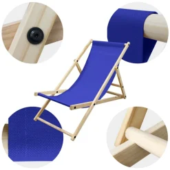 3er Set Liegestuhl klappbar Dunkelblau Holz verstellbare Rückenlehne bis 120 kg Sonnenliege Gartenliege Strandliege