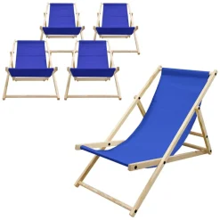 5er Set Liegestuhl klappbar Dunkelblau Holz verstellbare Rückenlehne bis 120 kg Sonnenliege Gartenliege Strandliege