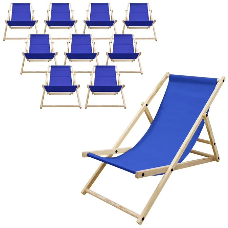 10er Set Liegestuhl klappbar Dunkelblau Holz verstellbare Rückenlehne bis 120 kg Sonnenliege Gartenliege Strandliege