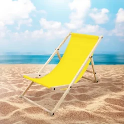 2er Set Liegestuhl klappbar Gelb Holz verstellbare Rückenlehne bis 120 kg Sonnenliege Gartenliege Strandliege