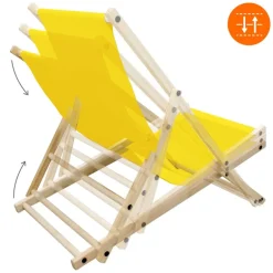 3er Set Liegestuhl klappbar Gelb Holz verstellbare Rückenlehne bis 120 kg Sonnenliege Gartenliege Strandliege