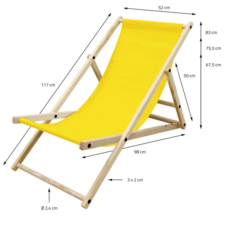 4er Set Liegestuhl klappbar Gelb Holz verstellbare Rückenlehne bis 120 kg Sonnenliege Gartenliege Strandliege