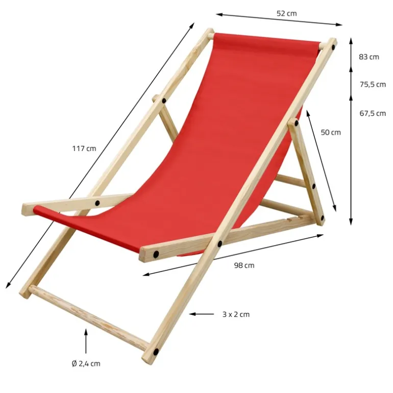 3er Set Liegestuhl klappbar Rot Holz verstellbare Rückenlehne bis 120 kg Sonnenliege Gartenliege Strandliege