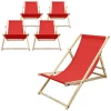 5er Set Liegestuhl klappbar Rot Holz verstellbare Rückenlehne bis 120 kg Sonnenliege Gartenliege Strandliege
