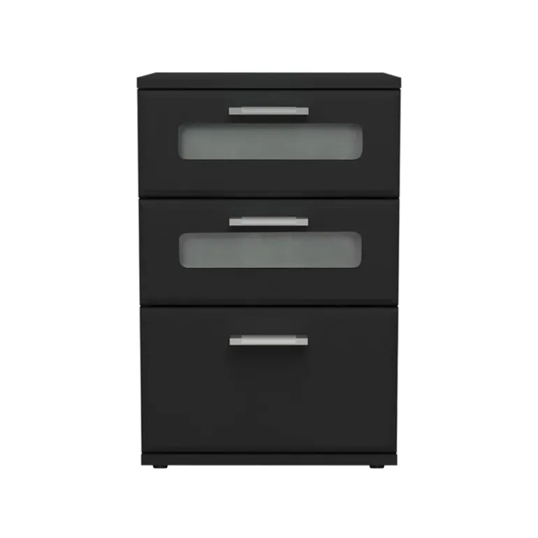 2er Set Nachttisch mit drei Schubladen 40x60x38 cm Schwarz aus Holz ML-Design