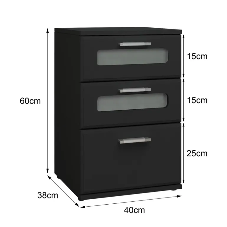 2er Set Nachttisch mit drei Schubladen 40x60x38 cm Schwarz aus Holz ML-Design