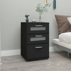 2er Set Nachttisch mit drei Schubladen 40x60x38 cm Schwarz aus Holz ML-Design