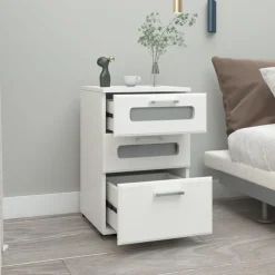 2er Set Nachttisch mit drei Schubladen 40x60x38 cm Weiß aus Holz ML-Design