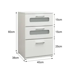 2er Set Nachttisch mit drei Schubladen 40x60x38 cm Weiß aus Holz ML-Design