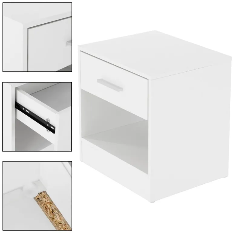 2er Set Nachttisch mit Schublade und offenem Fach 36.5x38.5x30 cm Weiß aus Holz ML-Design