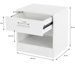 2er Set Nachttisch mit Schublade und offenem Fach 36.5x38.5x30 cm Weiß aus Holz ML-Design