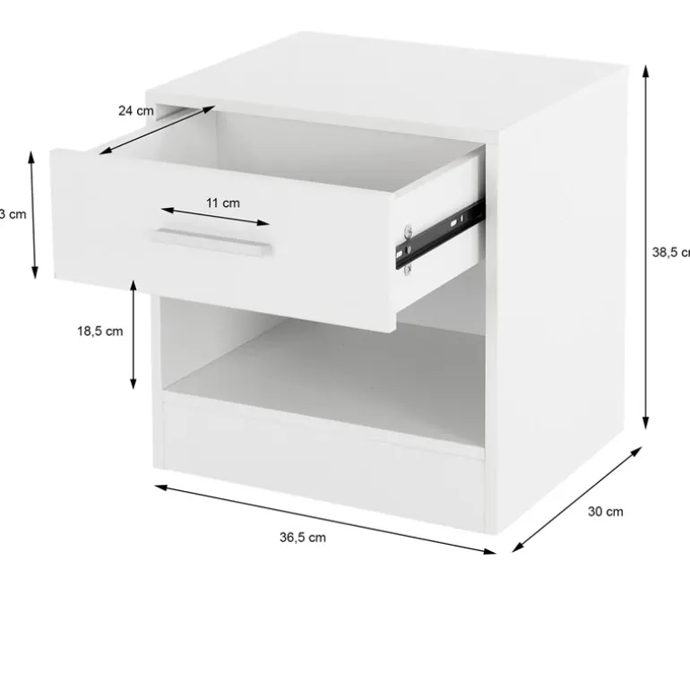 2er Set Nachttisch mit Schublade und offenem Fach 36.5x38.5x30 cm Weiß aus Holz ML-Design