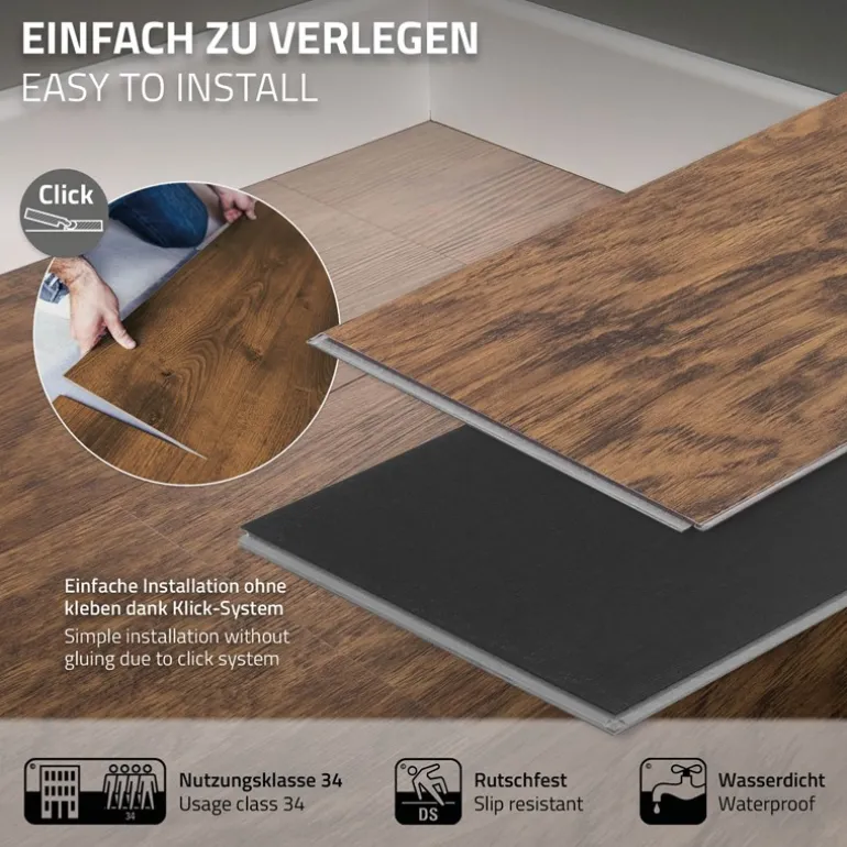 2er Set PVC Vinylboden Bodenbelag 7 Dielen 4,2mm für 1,54m² mit Klick-System Akazie ML-Design
