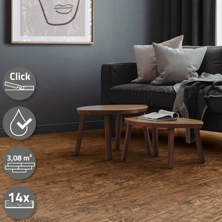 2er Set PVC Vinylboden Bodenbelag 7 Dielen 4,2mm für 1,54m² mit Klick-System Akazie ML-Design