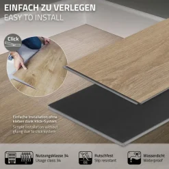 2er Set PVC Vinylboden Bodenbelag 7 Dielen 4,2mm für 1,54m² mit Klick-System Eiche Golden Hour ML-Design
