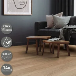 2er Set PVC Vinylboden Bodenbelag 7 Dielen 4,2mm für 1,54m² mit Klick-System Eiche Golden Hour ML-Design