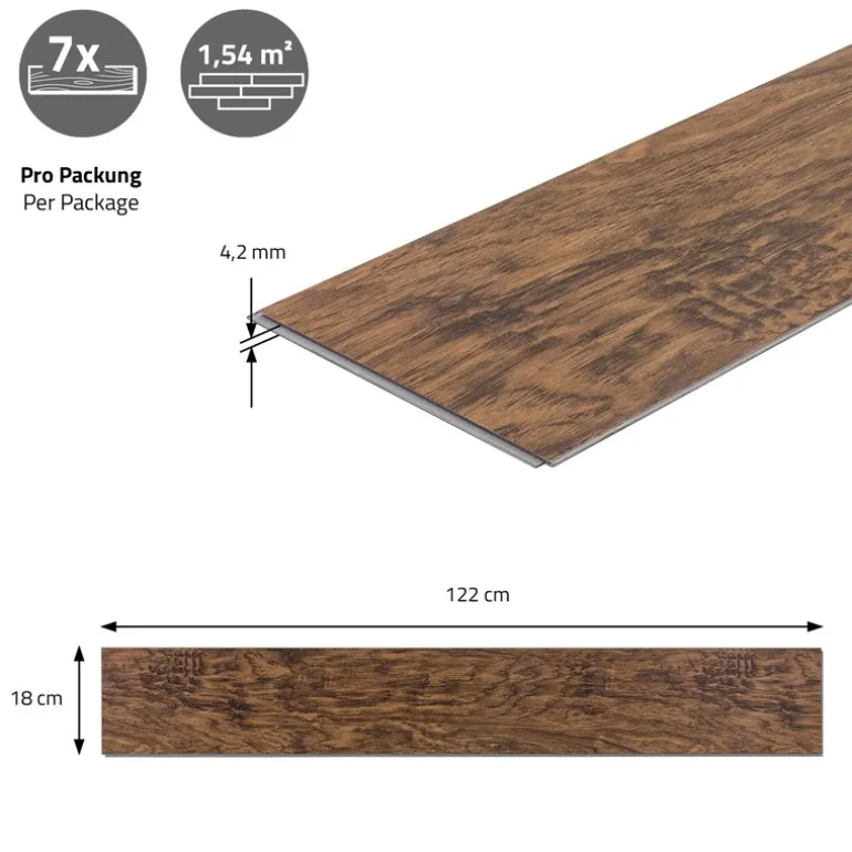 3er Set PVC Vinylboden Bodenbelag 7 Dielen 4,2mm für 1,54m² mit Klick-System Akazie ML-Design