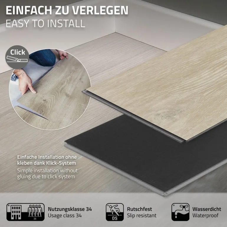 3er Set PVC Vinylboden Bodenbelag 7 Dielen 4,2mm für 1,54m² mit Klick-System Eiche Afterglow ML-Design