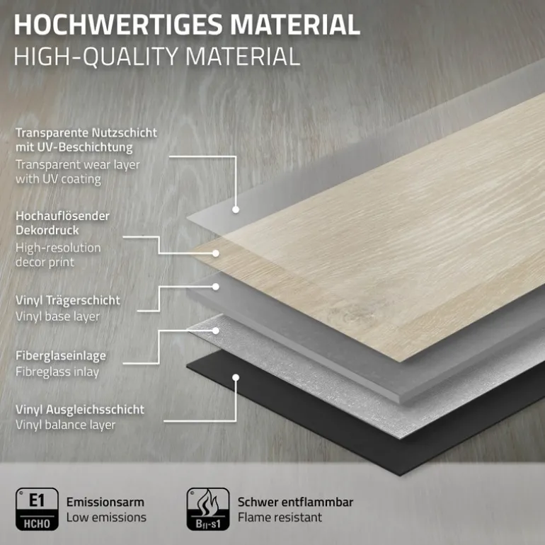 3er Set PVC Vinylboden Bodenbelag 7 Dielen 4,2mm für 1,54m² mit Klick-System Eiche Afterglow ML-Design