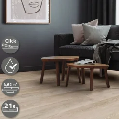 3er Set PVC Vinylboden Bodenbelag 7 Dielen 4,2mm für 1,54m² mit Klick-System Eiche Afterglow ML-Design