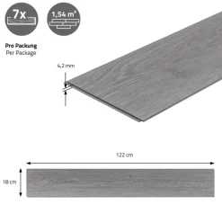 3er Set PVC Vinylboden Bodenbelag 7 Dielen 4,2mm für 1,54m² mit Klick-System Eiche Windswell Hickory ML-Design