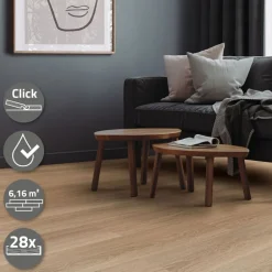 4er Set PVC Vinylboden Bodenbelag 7 Dielen 4,2mm für 1,54m² mit Klick-System Eiche Golden Hour ML-Design