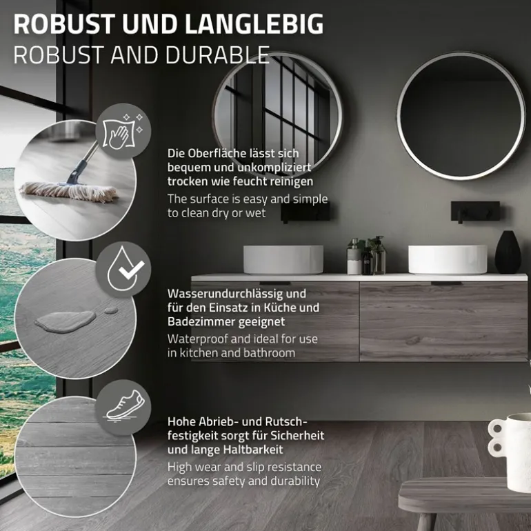 4er Set PVC Vinylboden Bodenbelag 7 Dielen 4,2mm für 1,54m² mit Klick-System Eiche Windswell Hickory ML-Design