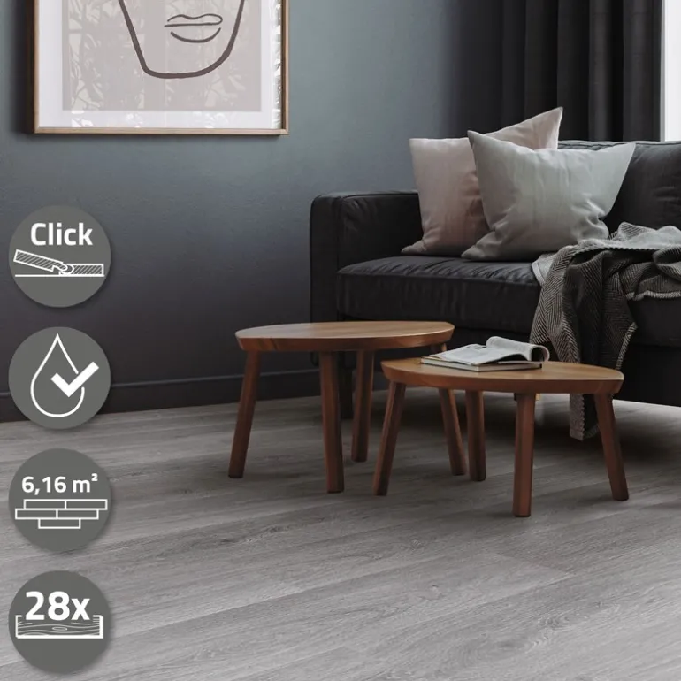 4er Set PVC Vinylboden Bodenbelag 7 Dielen 4,2mm für 1,54m² mit Klick-System Eiche Windswell Hickory ML-Design